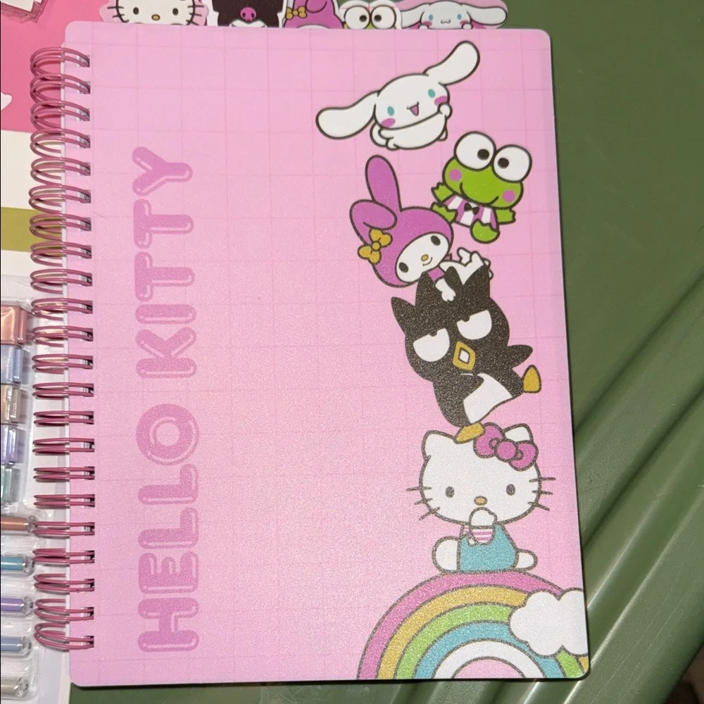 Hello Kitty Pink “Jibbitz” type Notebook, Tab Journal and Pen & Highlighters Set